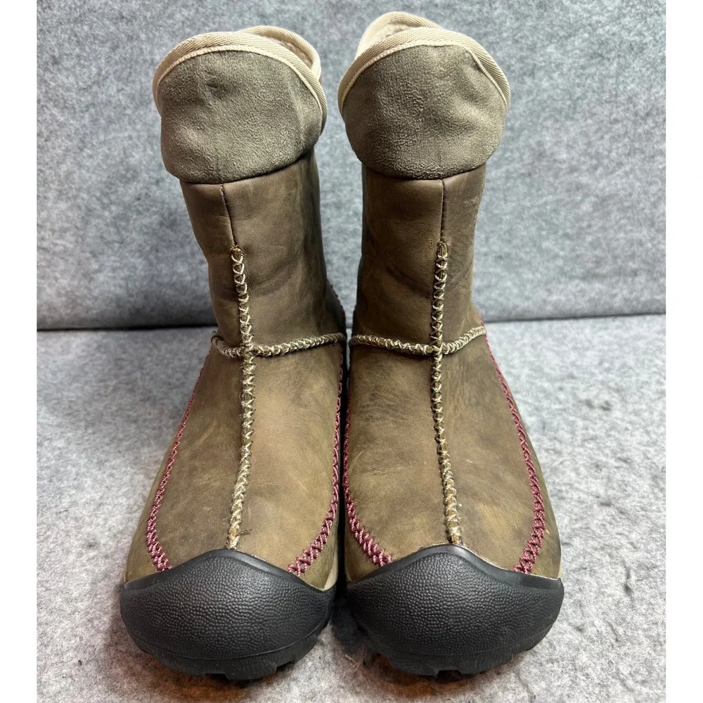 Keen Womens Brown Leather Winter Boots Faux Shearling Lined Mid Calf Size 8.5